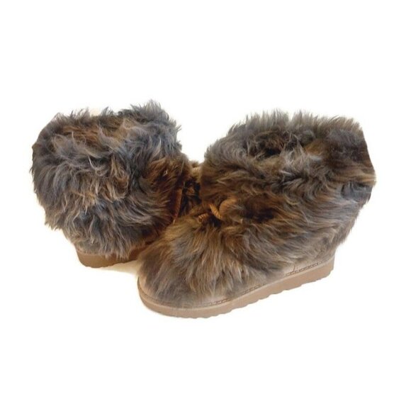 UGG Womens Size 6 Classic Posh Mini Fur Longhair Sheepskin Suede Boots Beachwood - Picture 10 of 10